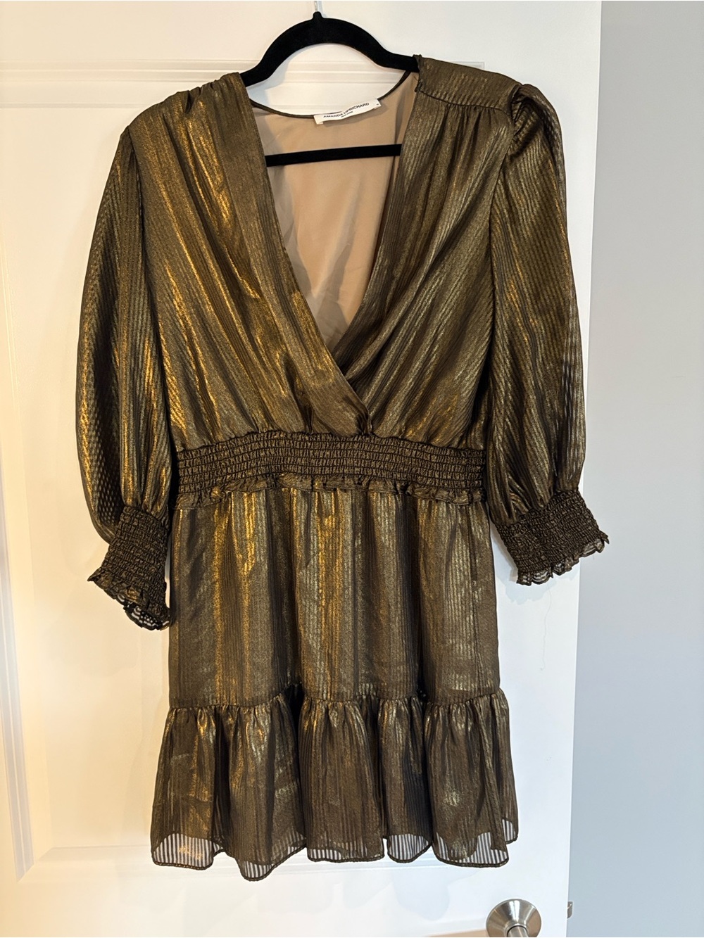 Amanda Uprichard Metallic Olive Mini Dress